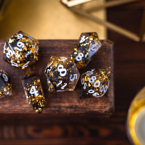 Gold Handmade Resin DND Dice Set - Bards & Cards