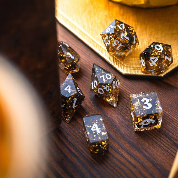 Gold Handmade Resin DND Dice Set - Bards & Cards