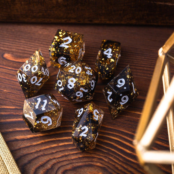 Gold Handmade Resin DND Dice Set - Bards & Cards