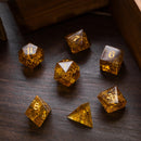 Gold Honey Lightning Cracked Glass DND Dice Set - Bards & Cards
