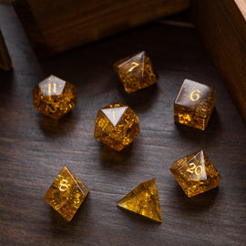Gold Honey Lightning Cracked Glass DND Dice Set - Bards & Cards