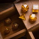 Gold Honey Lightning Cracked Glass DND Dice Set - Bards & Cards