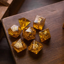 Gold Honey Lightning Cracked Glass DND Dice Set - Bards & Cards
