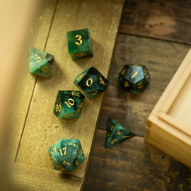 Green Emerald Gemstone DND Dice Set - Bards & Cards