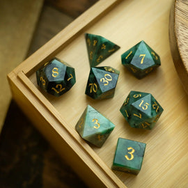 Green Emerald Gemstone DND Dice Set - Bards & Cards