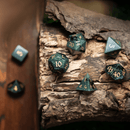 Green Eyed Hand Carved Gemstone DND Dice Set - Bards & Cards