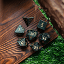 Green Eyed Hand Carved Gemstone DND Dice Set - Bards & Cards