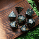 Green Eyed Hand Carved Gemstone DND Dice Set - Bards & Cards