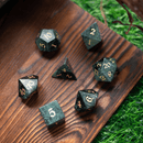Green Eyed Hand Carved Gemstone DND Dice Set - Bards & Cards