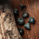 Green Eyed Hand Carved Gemstone DND Dice Set - Bards & Cards
