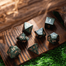 Green Eyed Hand Carved Gemstone DND Dice Set - Bards & Cards