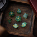 Green Fluorite Gemstone (Chlorophane) Hand Carved DND Dice Set - Bards & Cards