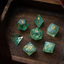 Green Fluorite Gemstone (Chlorophane) Hand Carved DND Dice Set - Bards & Cards