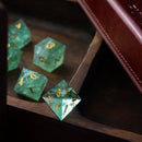 Green Fluorite Gemstone (Chlorophane) Hand Carved DND Dice Set - Bards & Cards