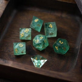 Green Fluorite Gemstone (Chlorophane) Hand Carved DND Dice Set - Bards & Cards