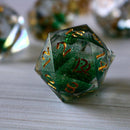 Green Glitter Liquid Core Handmade Sharp Edge Resin DND Dice Set - Bards & Cards