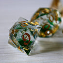 Green Glitter Liquid Core Handmade Sharp Edge Resin DND Dice Set - Bards & Cards