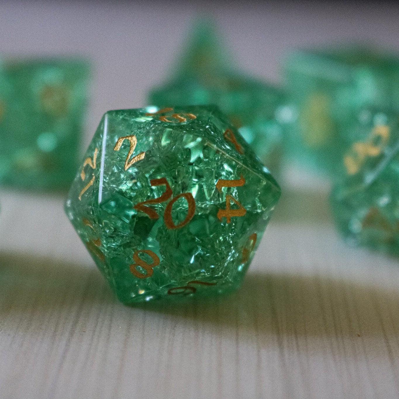 Green Lightning Cracked Glass DND Dice Set - 0