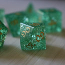 Green Lightning Cracked Glass DND Dice Set - Bards & Cards