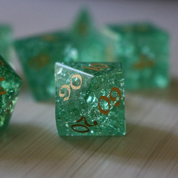 Green Lightning Cracked Glass DND Dice Set - Bards & Cards