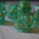 Green Lightning Cracked Glass DND Dice Set - Bards & Cards