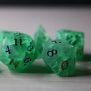 Green Mint Inked Lightning Cracked Glass DND Dice Set - Bards & Cards