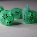 Green Mint Inked Lightning Cracked Glass DND Dice Set - Bards & Cards