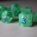 Green Mint Inked Lightning Cracked Glass DND Dice Set - Bards & Cards