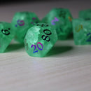 Green Mint Inked Lightning Cracked Glass DND Dice Set - Bards & Cards