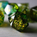 Green Poison Forge Fire Cracked Glass DND Dice Set - Bards & Cards