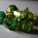 Green Poison Forge Fire Cracked Glass DND Dice Set - Bards & Cards