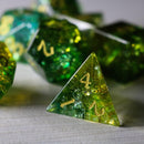 Green Poison Forge Fire Cracked Glass DND Dice Set - Bards & Cards