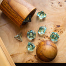Green Water Glass Hand Carved DND Dice Set - Bards & Cards