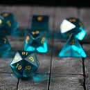 Green Zircon Glass Hand Carved DND Dice Set - Bards & Cards