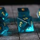 Green Zircon Glass Hand Carved DND Dice Set - Bards & Cards
