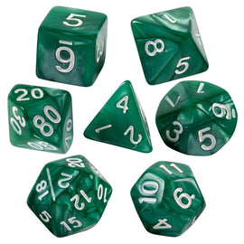 Green Marbled Dice - 7 Piece Set - Bards & Cards