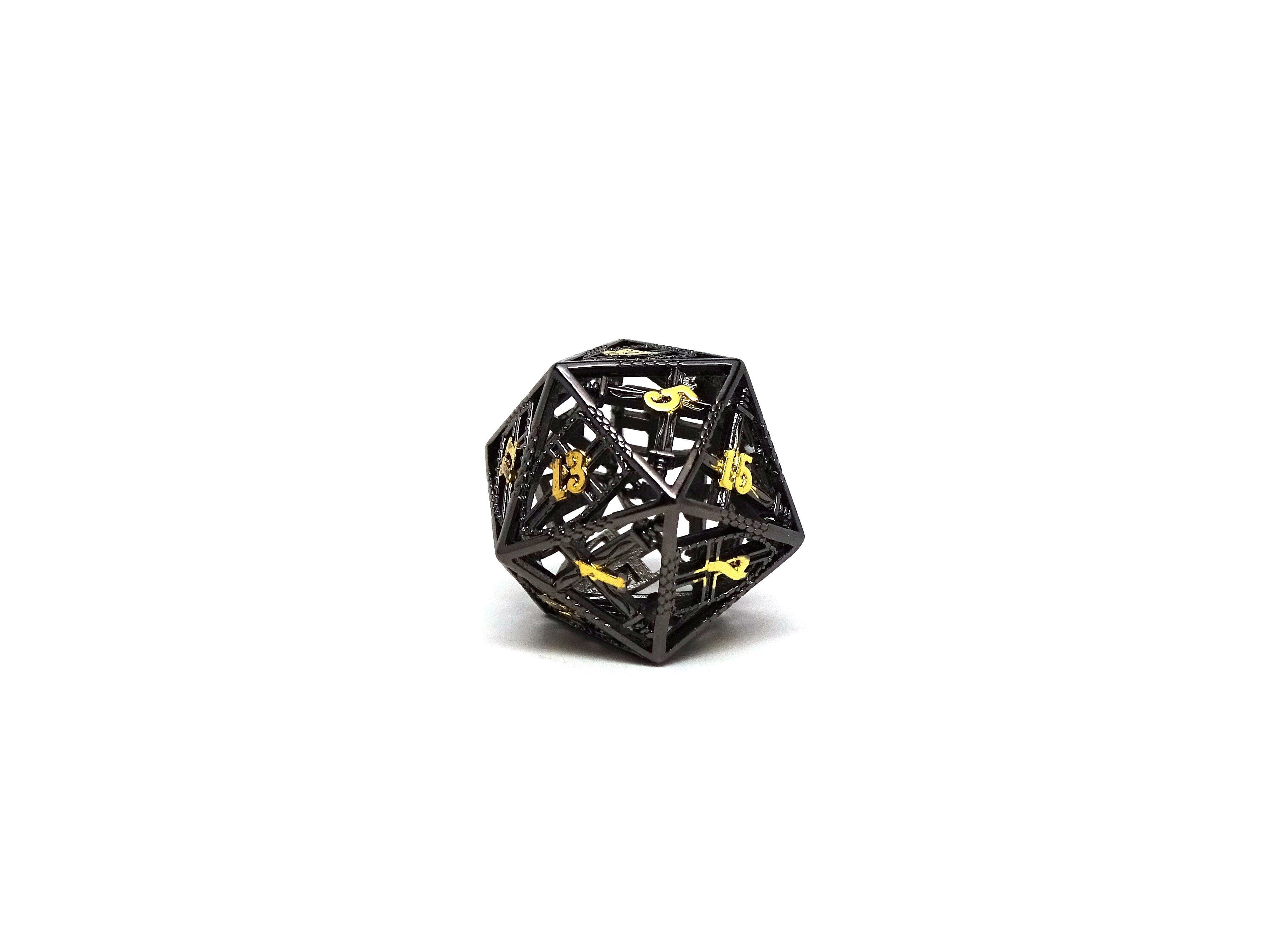 Hollow Dice of Divine Retribution - Gun Metal D20 - Bards & Cards