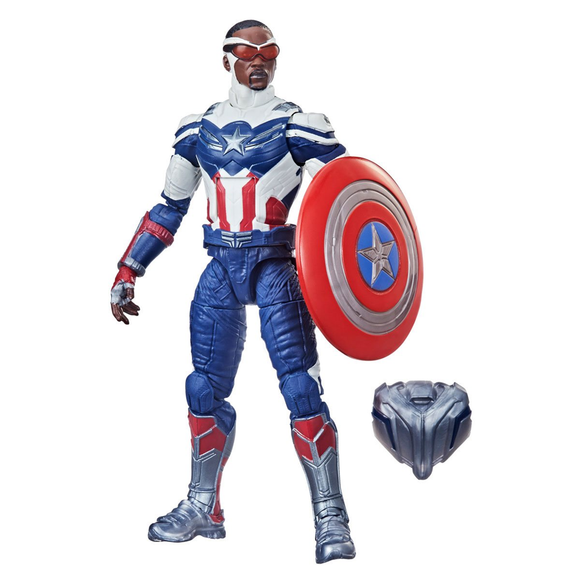Captain America: Marvel Legends: Captain America Sam Wilson 6-Inch Action Figure (Captain America Flight Gear BAF) - Bards & Cards