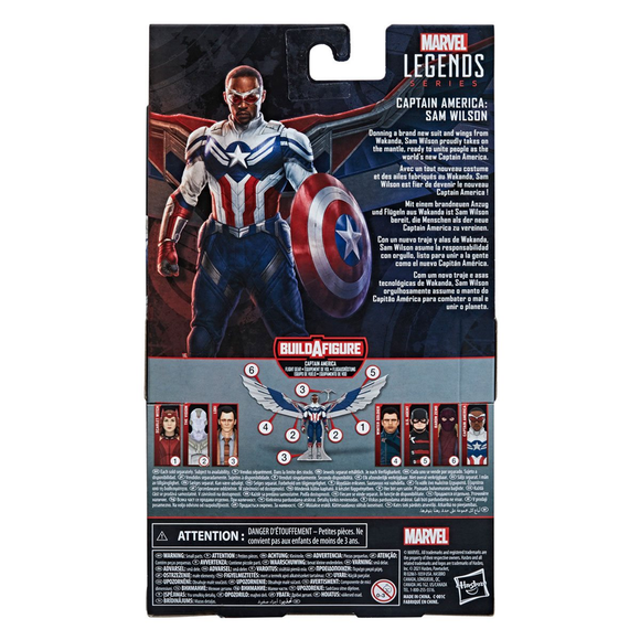 Captain America: Marvel Legends: Captain America Sam Wilson 6-Inch Action Figure (Captain America Flight Gear BAF) - Bards & Cards