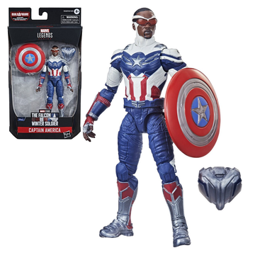 Captain America: Marvel Legends: Captain America Sam Wilson 6-Inch Action Figure (Captain America Flight Gear BAF) - Bards & Cards