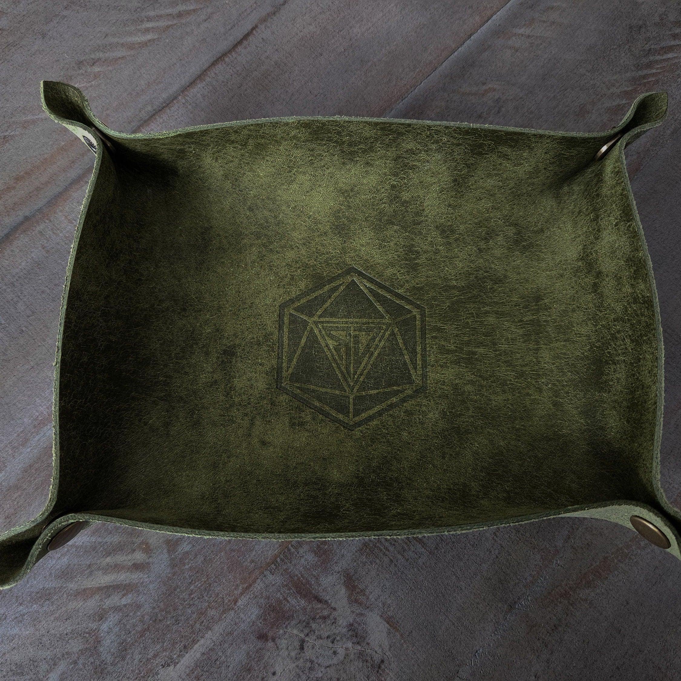 Hand Made Italian Green Pueblo Leather DND Dice Tray - 0