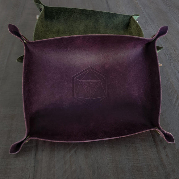 Hand Made Italian Purple Pueblo Leather DND Dice Tray - Bards & Cards