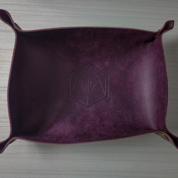 Hand Made Italian Purple Pueblo Leather DND Dice Tray - Bards & Cards