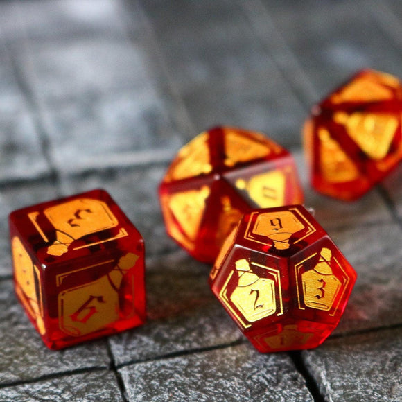 Health Potion Red Zircon Glass DND Dice Set - Bards & Cards