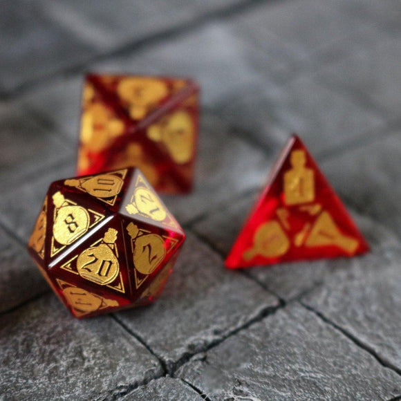 Health Potion Red Zircon Glass DND Dice Set - Bards & Cards