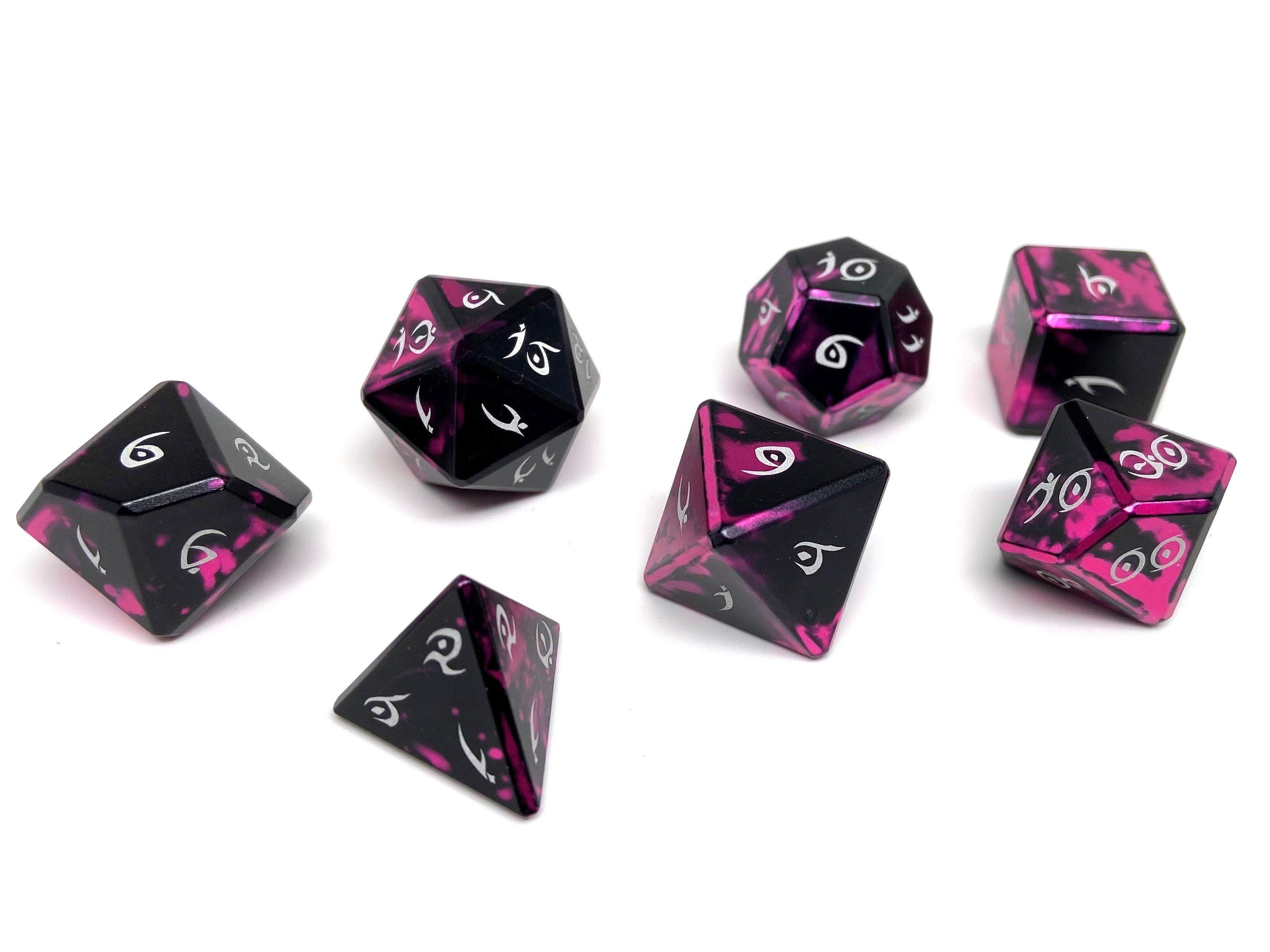 Aluminum Elite Dice of the Elvenkind - Pink 7 Dice Set - Bards & Cards