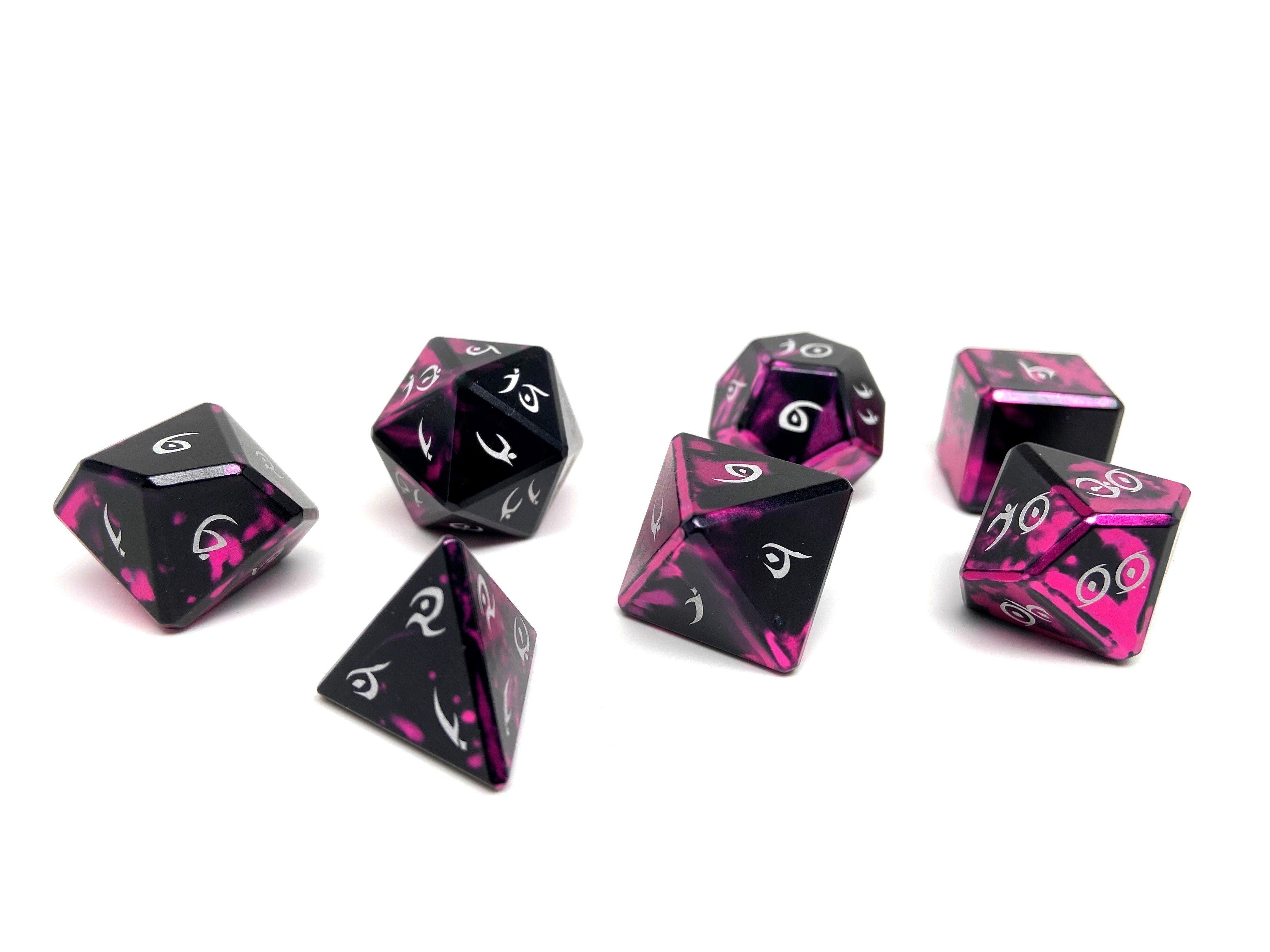 Aluminum Elite Dice of the Elvenkind - Pink 7 Dice Set - Bards & Cards