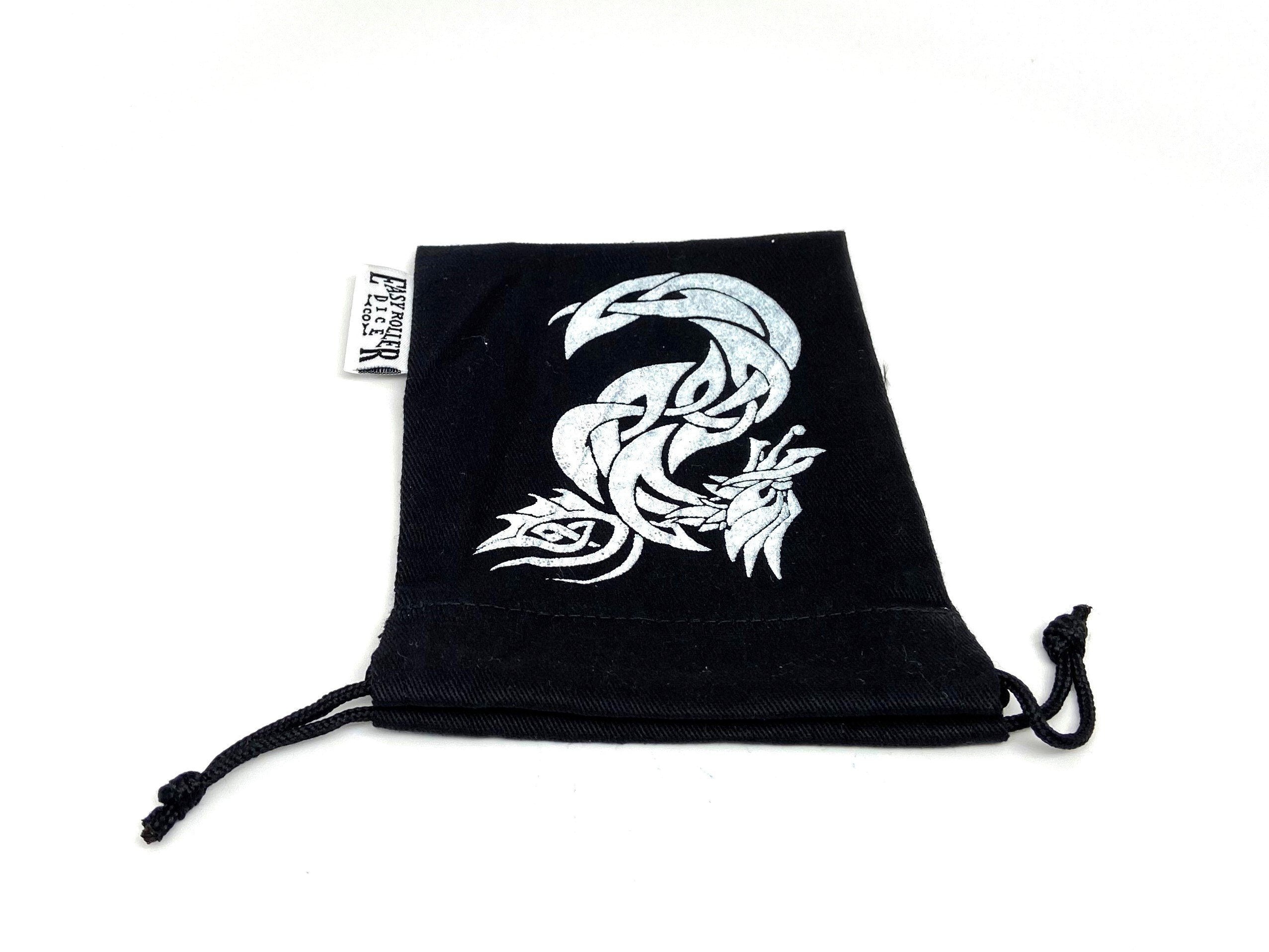 Small Cotton Twill Dice Bag - Celtic Knot Dragon Design - Bards & Cards