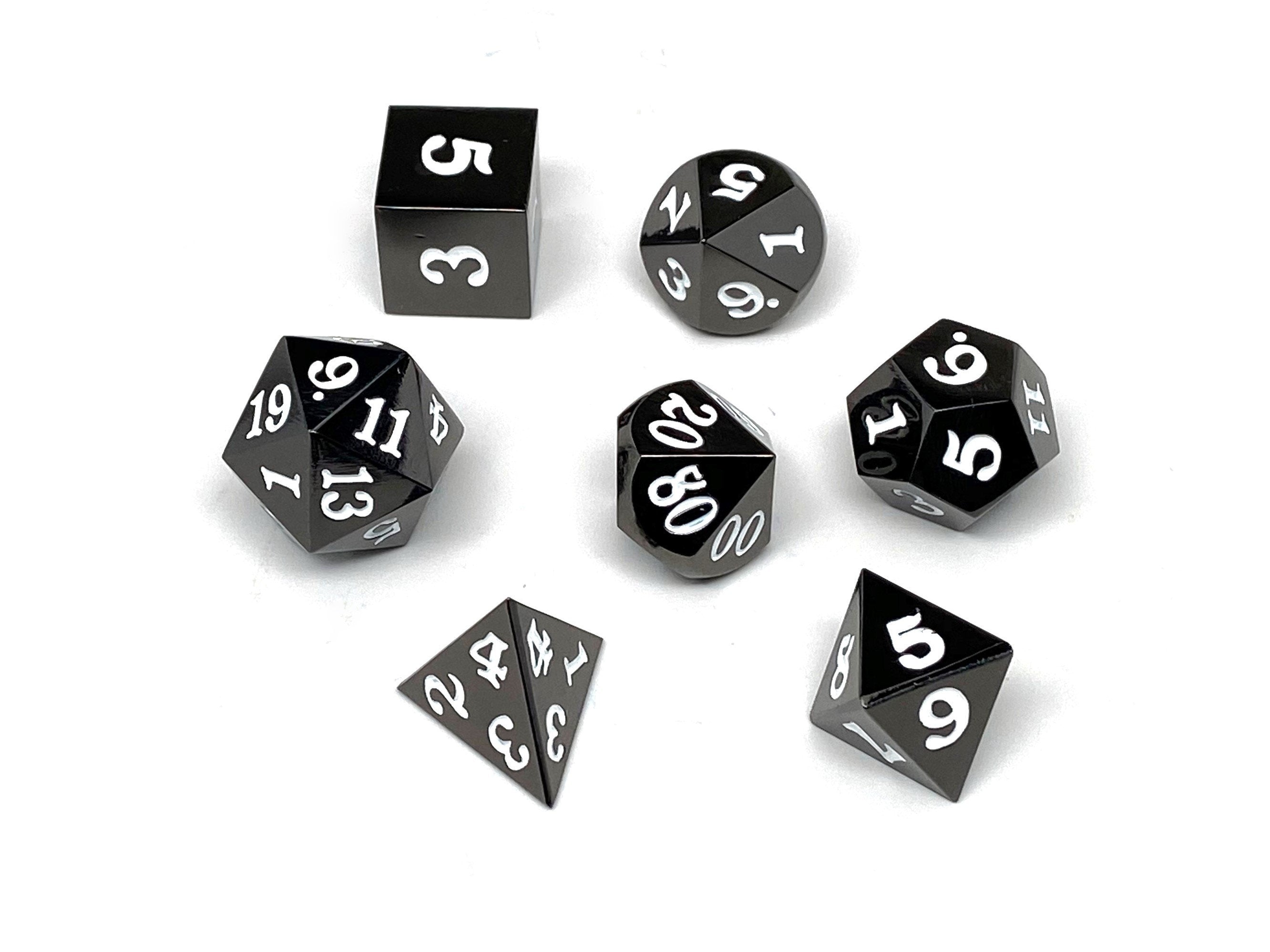 Gun Metal 7 Piece Dice Set - Signature Font - White - Bards & Cards