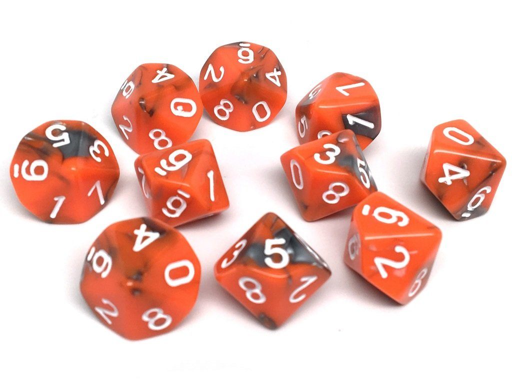 D10 Pack - Ten Count Pack of Orange and Grey Granite 10 Sided Dice - Bards & Cards